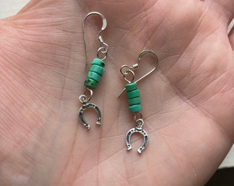 Green Turquoise & Sterling Silver Horseshoe Earrings