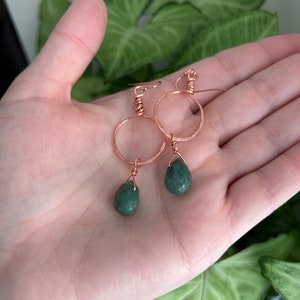 Hammered Copper and Aventurine Teardrops