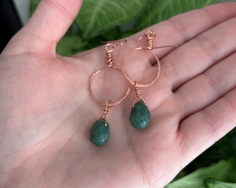 Hammered Copper and Aventurine Teardrops