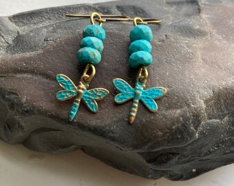 Dragonfly and Turquoise Magnesite Earrings