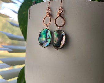 Hammered Copper and Abalone Earrings