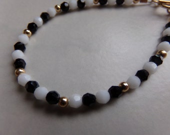 Black and White Swarovski Crystal with Gold Filled Clasp Bracelet. Ebony & Ivory