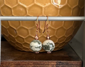 Peace Jade and Copper Bead Earrings