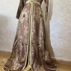 Vintage Elegant Moroccan Takchita Gold and Emerald  Second hand,handmade,Caftan,Kaftan, Moroccan caftan