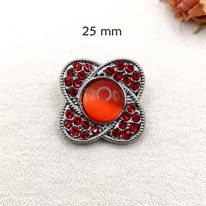 Press button, snap, 25 mm, rhinestones, silver metal
