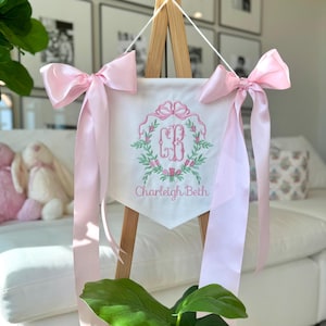 Newborn Custom Gift Nursery Banner Door Hanger Banner Crest Monogram Baby Gift Southern Style Gift Embroidered Banner Baby Delivery Gift