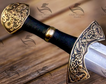 Patter Welded Suontaka Viking Sword, with Brass Guard and Leather-Wrapped Scabbard – 38&quot; Damascus Steel Blade best for, Best Viking gift