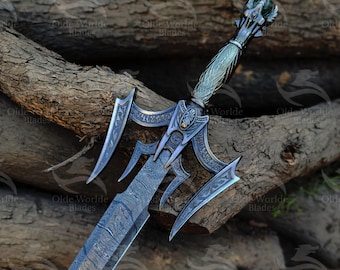 Viking sword Damascus steel, Handmade Barbarian sword, Unique Norse sword, Collector&#39;s blade with leather sheath, Replica Master sword