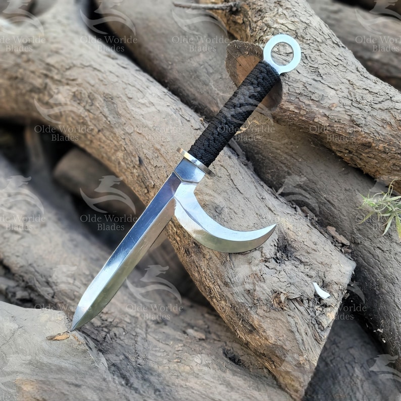 Replika sztyletu Ninja Kyoketsu-Shoge – nóż ze stali węglowej z podwójnym ostrzem | Broń samurajskiego ninja | Sprzęt do cosplayu sztuk walki | Broń samuraja zdjęcie 5