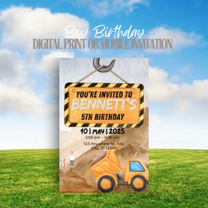 Birthday Invitation, Construction Invitation, Digital Invitation, Editable Template, Editable Invitation, Boy Birthday, instant Download