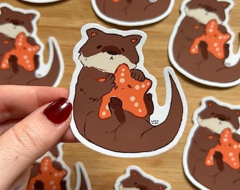 Cute Otter and Starfish Sticker / Cute Otter Sticker / Cute Animal Sticker / Animal Sticker / Marine Life Sticker