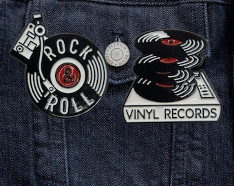 Conjunto de pines esmaltados de discos de vinilo / Pin de rock & roll / Broche de tocadiscos retro / Regalo para amantes de la música / Pin de DJ / Pin de coleccionista de discos