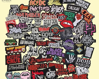 Parches termoadhesivos de bandas: bandas de rock, metal y punk, parches bordados para chaquetas, bolsos, chalecos y regalos de merchandising de bandas.