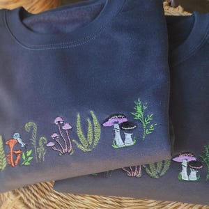 Embroidered Fern & Mushroom Sweatshirt: Nature-Inspired Cottagecore image 1
