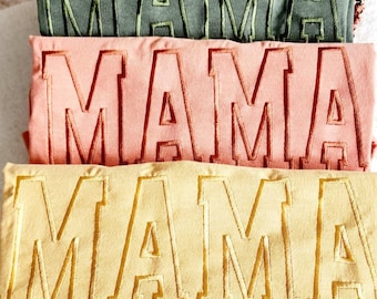 Embroidered Mama T-Shirt | Soft Monochrome Comfort Colors Tee | Mom/Grandma Gifts Shirt