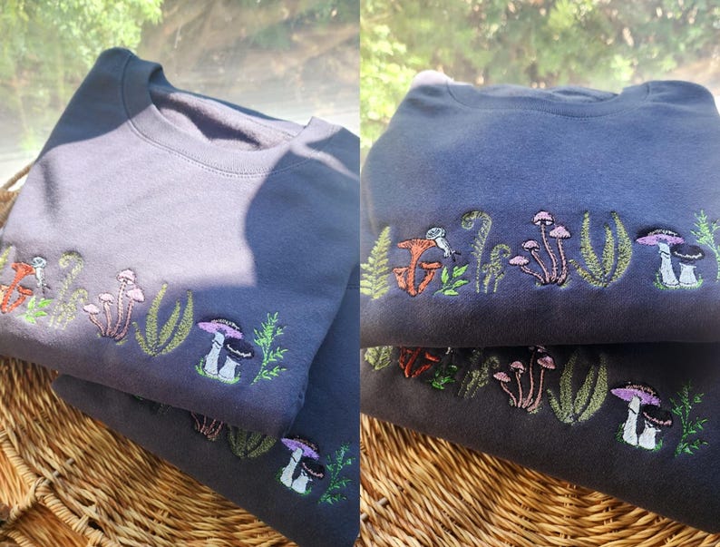 Embroidered Fern & Mushroom Sweatshirt: Nature-Inspired Cottagecore image 13