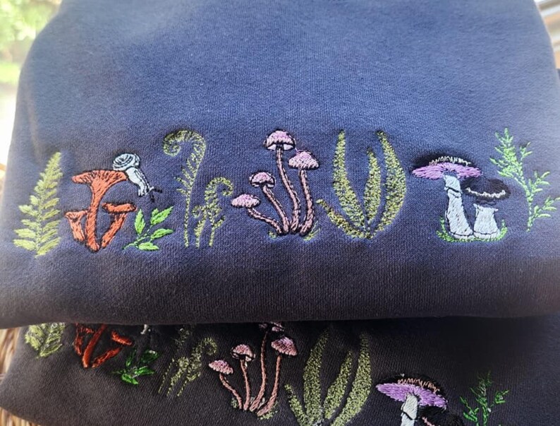 Embroidered Fern & Mushroom Sweatshirt: Nature-Inspired Cottagecore image 5