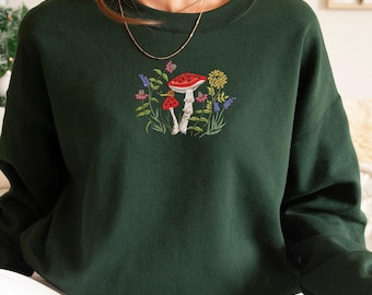 Embroidered Sweatshirt: Forest Meadow, Wild Herb & Amanita Flowers