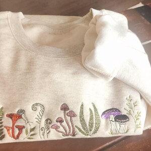 Embroidered Fern & Mushroom Sweatshirt: Nature-Inspired Cottagecore image 3