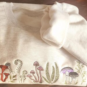 Embroidered Fern & Mushroom Sweatshirt: Nature-Inspired Cottagecore image 9