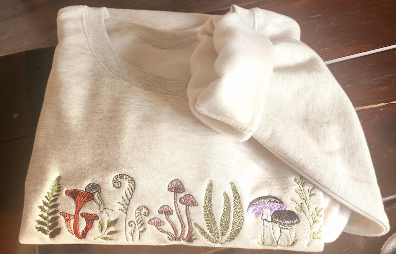 Embroidered Fern & Mushroom Sweatshirt: Nature-Inspired Cottagecore image 9