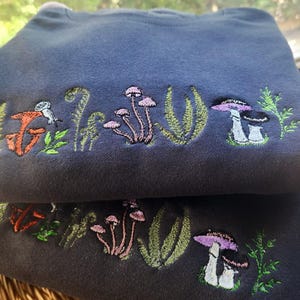 Embroidered Fern & Mushroom Sweatshirt: Nature-Inspired Cottagecore image 11
