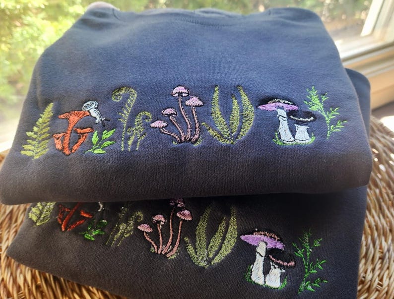 Embroidered Fern & Mushroom Sweatshirt: Nature-Inspired Cottagecore image 11