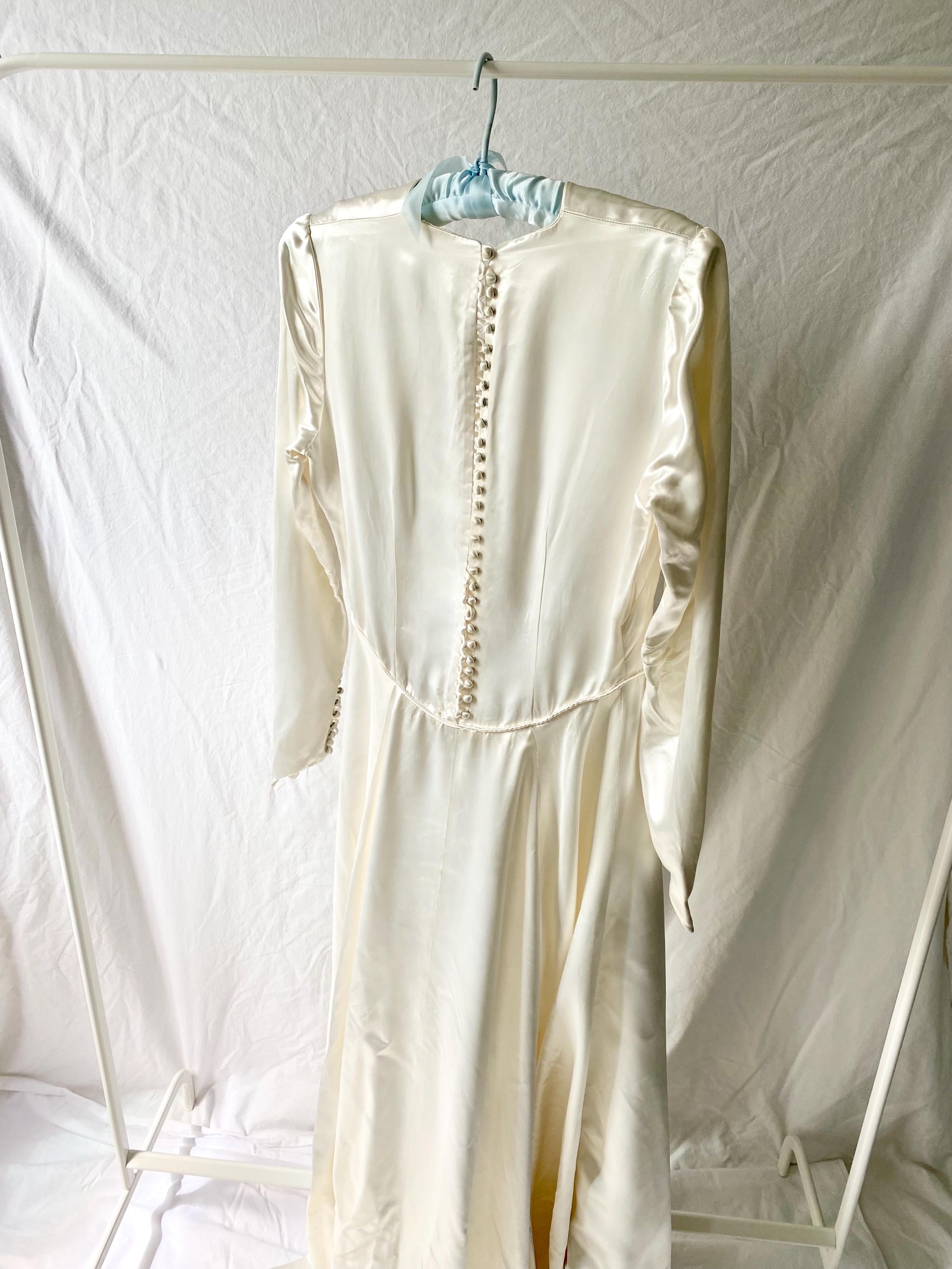 Vintage 1940s Satin Wedding Dress: Art Deco Long Train, AS IS
