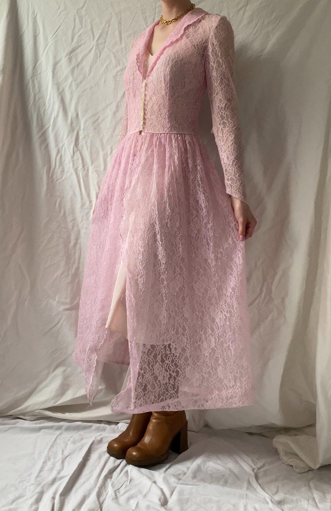 Vintage Pink Lace Robe Beach Cover up Lace Peignoir 1930s Dressing Robe ...