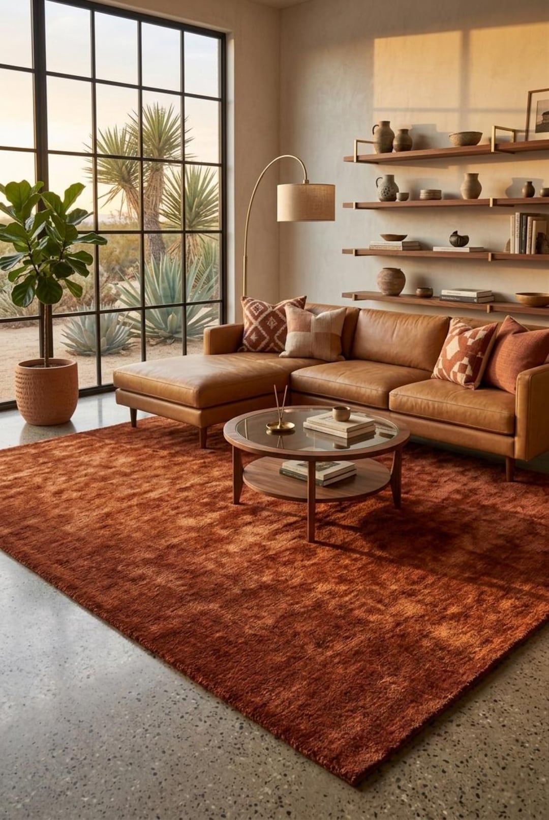 Rust Textured Area Rug Ranch Style Hand Tufted Rust Area Rug 8x10, Modern Burnt Orange Plush Carpet - Etsy
