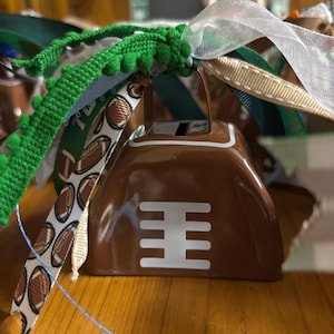 Football Cowbell with Ribbon | Brown Football Lace Cowbell | Game Day Cheer Noise Maker | Cute Spirit Cowbell for Fans, Tailgates & Gifts