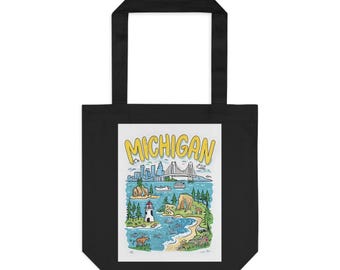 Michigan Scenic Cotton Tote Bag | Eco-Friendly Shopping Tote, Beach Bag, Travel Accessory, Gift for Nature Lovers, Souvenir