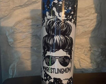 Wrestling Mom Custom Personalized Tumbler, 20 oz Tumbler, Graphic Design, Sunglasses Messy Bun, Mother's Day Gift