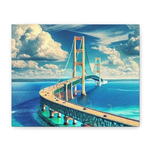 Canvas Print, Mackinac Bridge Michigan Print - Wall Art Decor, Home Decor, Office Decor, Gift for Travelers, Michigan Lovers - Matte Canvas,