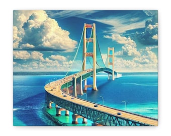 Canvas Print, Mackinac Bridge Michigan Print - Wall Art Decor, Home Decor, Office Decor, Gift for Travelers, Michigan Lovers - Matte Canvas,