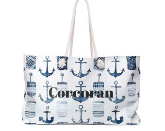 Sac de week-end - ancre nautique personnalisée, ajout d'un nom, cadeau pour la fête des mères, cabas de vacances, cabas de bateau, cabas de camping, cabas de croisière