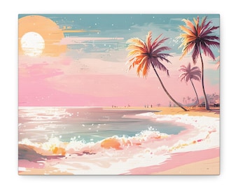 Tropical Beach Canvas Print, Colorful Beach Wall Art, Summer Decor, Coastal Home Design, Gift for Ocean Lovers, Beach House Wall Decor