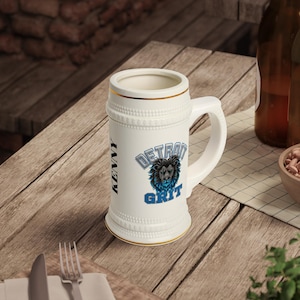 Custom Detroit Grit Beer Stein Mug | Unique Gift for Beer Lovers, Personalized Mug, Home Bar Decor, Best Friend Gift, Graduation Celebration