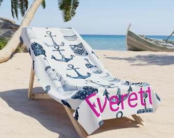 Toalla de playa náutica personalizada, accesorio de piscina de verano, diseño de ancla, regalo de playa para adultos, toalla con monograma personalizada, relajante junto al mar