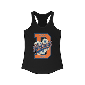 Detroit Floral Racerback Tank Top, Women&#39;s Sports Tee, Summer Workout Shirt, Vacation Top, Gift for Her, Detroit Baseball, Detroit Grit