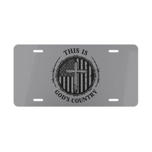 God&#39;s Country Vanity Plate - Rustic Home Decor, Christian Gift, Car Accessory, Wall Art, Personalized Garage Decor