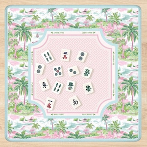 Mahjong Mat Palm Beach Style | Mahjong Gift Mat + Storage Bag | Neoprene Non-Slip Game Mat in Pastel | American Mahjong | Gaming Table
