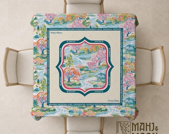 Mahjong Tablecloth Chinoiserie Design, Mahjong Mat Table Covering, American Mahjong Accessories, Mahj Table Cover with Instructions
