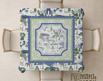 Mahjong Tablecloth Chinoiserie Elephant Design, Mahjong Mat Table Covering, American Mahjong Accessories, Mahj Table Cover with Instructions