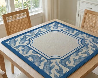 Mahjong Mat Chinoiserie Koi Style | Mahjong Gift Mat Storage Bag | Pretty Non-Slip Game Mat in Navy Blue | American Mahjong | Gaming Table