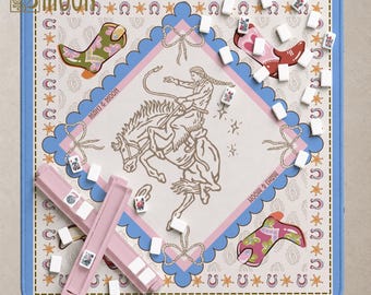 Tapis de mahjong cow-girl, tapis de table de mahjong occidental, tapis de mahjong rodéo, tapis bottes de cow-girl roses, cadeau de mahjong amusant, tapis de mahjong américain
