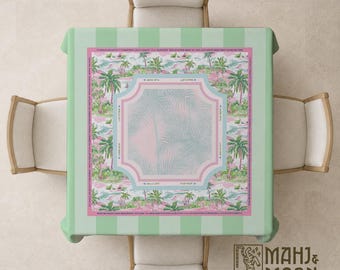 Chinoiserie Palm Mahjong Tablecloth: Elegant Mahjong Mat