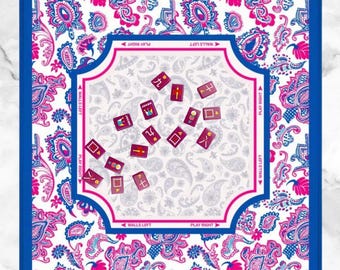 Mata do gry w mahjonga z motywem paisley i torbą do przenoszenia | Duży, przenośny pokrowiec na stół do mahjonga | Różowo-niebieska mata do gry w mahjonga | Prezent dla kobiet