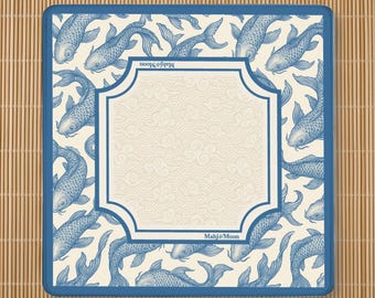 Mahjong Mat Chinoiserie Koi Style | Mahjong Gift Mat Storage Bag | Pretty Non-Slip Game Mat in Navy Blue | American Mahjong | Gaming Table