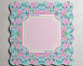 Scalloped Pink Bow Mahjong Mat | Pink Mahj Accessories | Pink & Blue Coquette Game Mat | Mahjong Gift for Women
